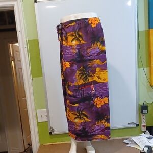 Mirasol XL Late 90's Resortwear Prpl/Gold Hawaiian Sunset Long Wrap Skirt